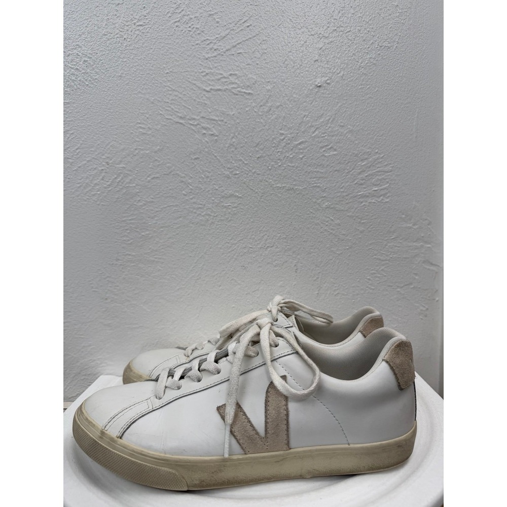 Veja Esplar White Leather Sneakers Beige Suede Low Top Lace Up Women's 8 - Picture 3 of 7